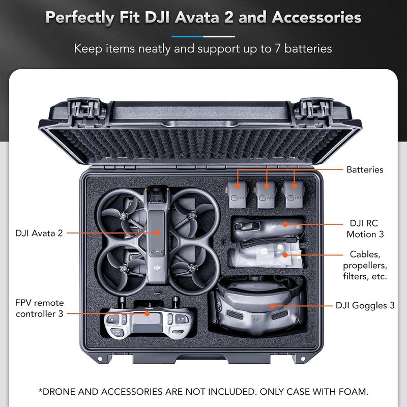 Lykus Titan AT200 Waterproof Hard Case for DJI Avata 2,Goggles 3(Not N3),RC Motion 3,FPV Remote Controller 3, Support Up to 7 batteries [CASE ONLY] - Image 2